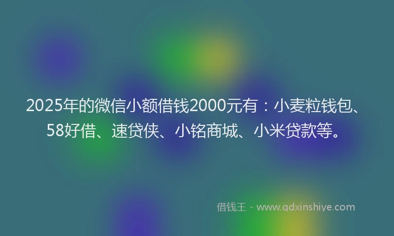 2025年的微信小额借钱2000元有：小麦粒钱包、58好借、速贷侠、小铭商城、小米贷款等。