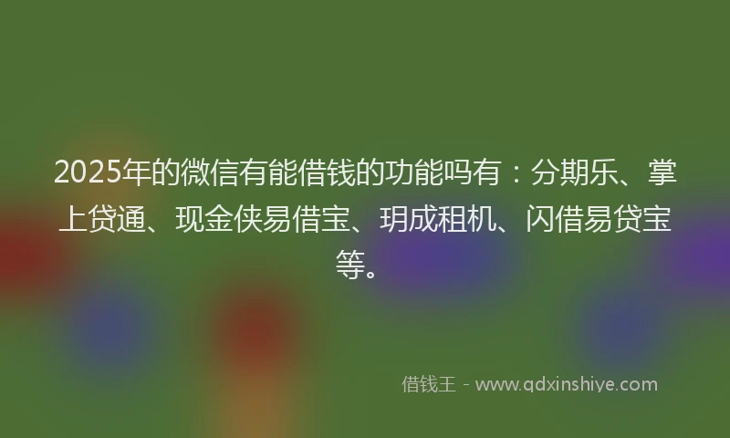 2025年的微信有能借钱的功能吗有：分期乐、掌上贷通、现金侠易借宝、玥成租机、闪借易贷宝等。