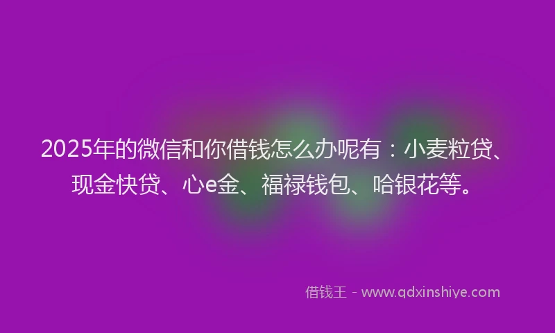 2025年的微信和你借钱怎么办呢有：小麦粒贷、现金快贷、心e金、福禄钱包、哈银花等。