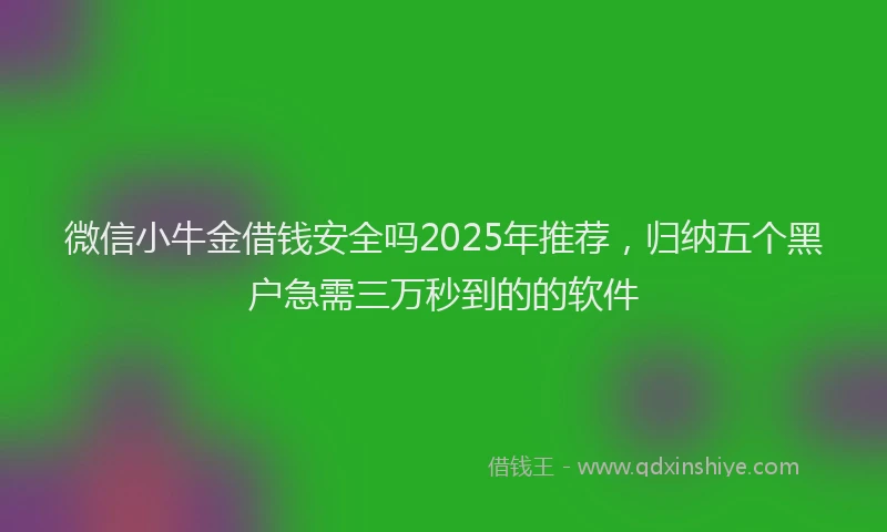 微信小牛金借钱安全吗2025年推荐，归纳五个黑户急需三万秒到的的软件