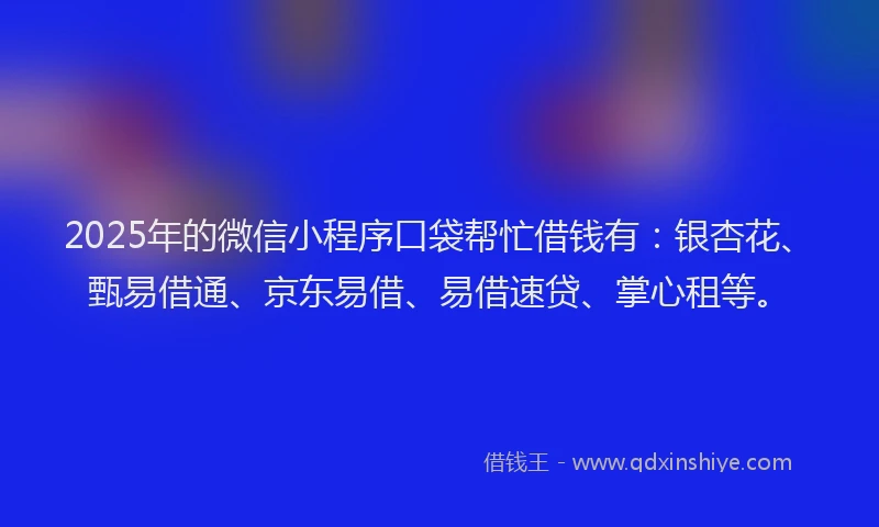 2025年的微信小程序口袋帮忙借钱有：银杏花、甄易借通、京东易借、易借速贷、掌心租等。