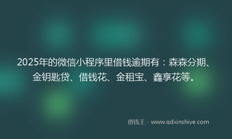 2025年的微信小程序里借钱逾期有：森森分期、金钥匙贷、借钱花、金租宝、鑫享花等。