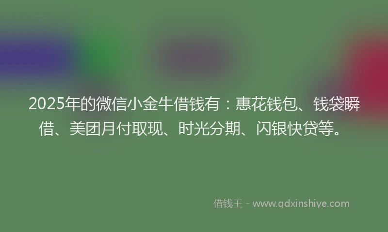 2025年的微信小金牛借钱有：惠花钱包、钱袋瞬借、美团月付取现、时光分期、闪银快贷等。