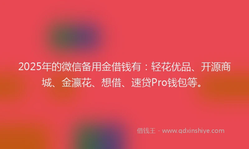 2025年的微信备用金借钱有：轻花优品、开源商城、金瀛花、想借、速贷Pro钱包等。