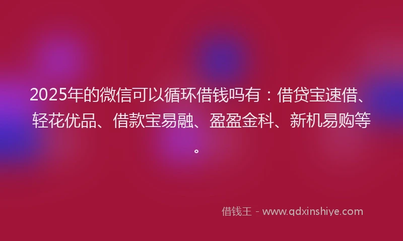 2025年的微信可以循环借钱吗有：借贷宝速借、轻花优品、借款宝易融、盈盈金科、新机易购等。