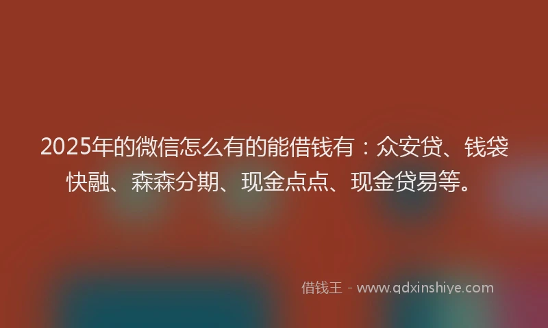 2025年的微信怎么有的能借钱有：众安贷、钱袋快融、森森分期、现金点点、现金贷易等。