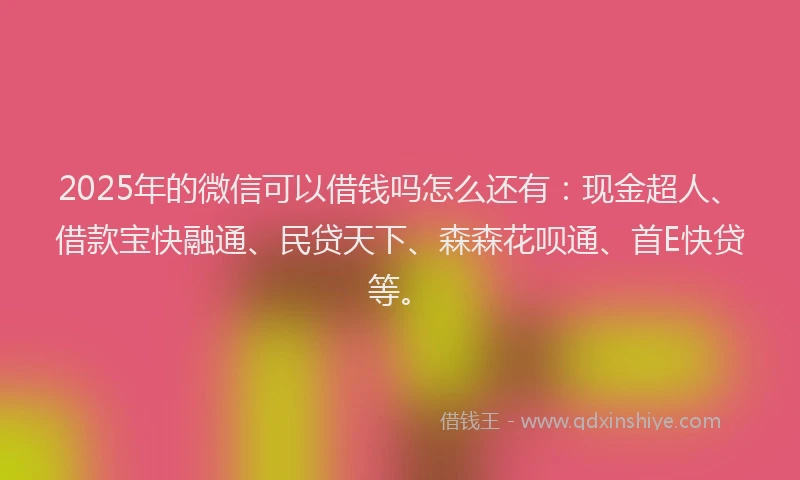 2025年的微信可以借钱吗怎么还有：现金超人、借款宝快融通、民贷天下、森森花呗通、首E快贷等。