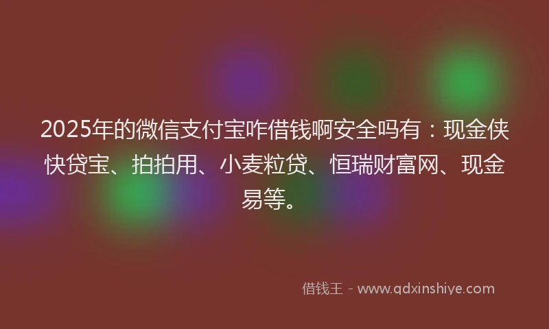 2025年的微信支付宝咋借钱啊安全吗有：现金侠快贷宝、拍拍用、小麦粒贷、恒瑞财富网、现金易等。