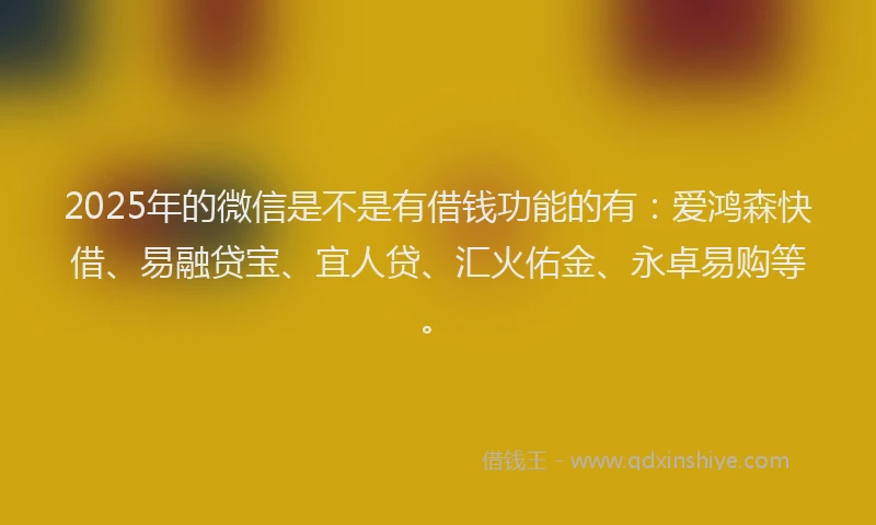 2025年的微信是不是有借钱功能的有：爱鸿森快借、易融贷宝、宜人贷、汇火佑金、永卓易购等。