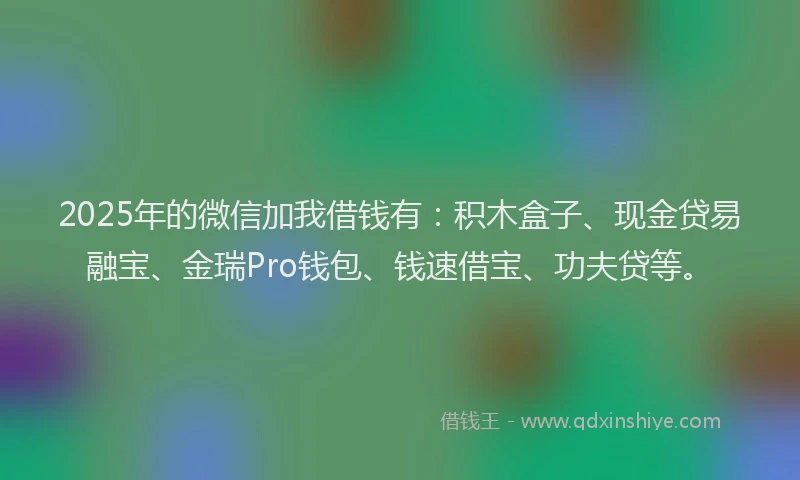 2025年的微信加我借钱有：积木盒子、现金贷易融宝、金瑞Pro钱包、钱速借宝、功夫贷等。