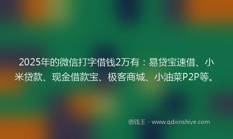 2025年的微信打字借钱2万有：易贷宝速借、小米贷款、现金借款宝、极客商城、小油菜P2P等。