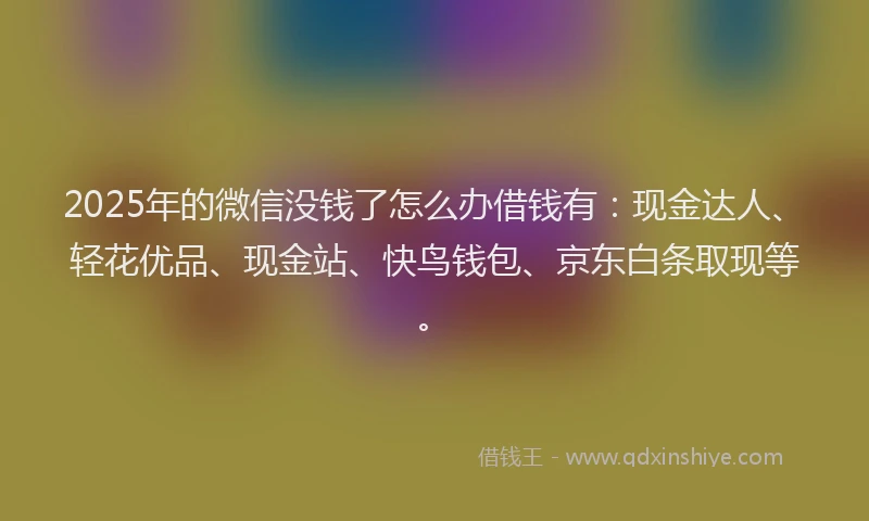 2025年的微信没钱了怎么办借钱有：现金达人、轻花优品、现金站、快鸟钱包、京东白条取现等。