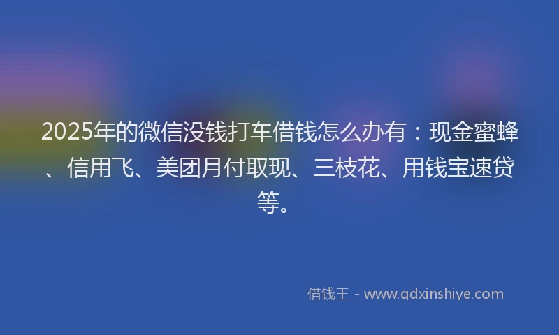 2025年的微信没钱打车借钱怎么办有：现金蜜蜂、信用飞、美团月付取现、三枝花、用钱宝速贷等。