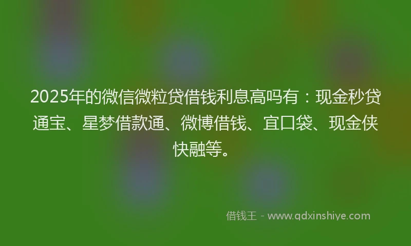 2025年的微信微粒贷借钱利息高吗有：现金秒贷通宝、星梦借款通、微博借钱、宜口袋、现金侠快融等。