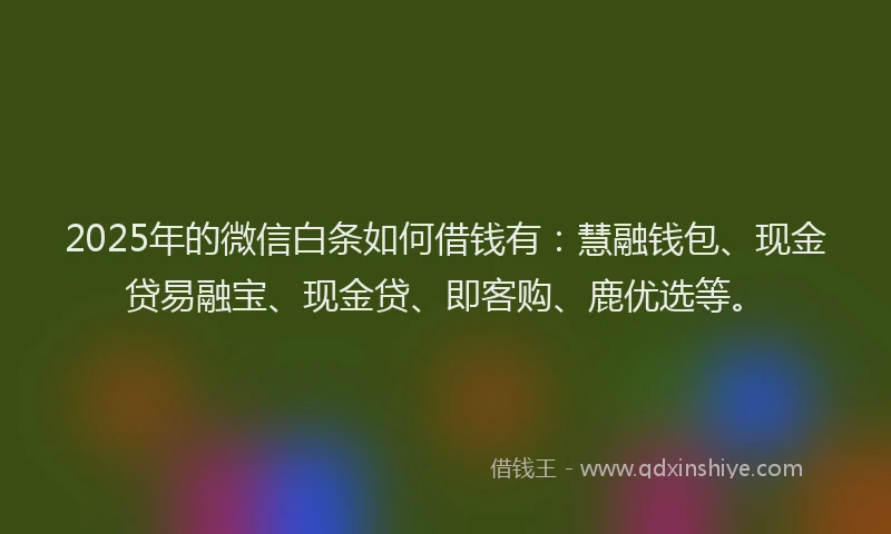 2025年的微信白条如何借钱有：慧融钱包、现金贷易融宝、现金贷、即客购、鹿优选等。