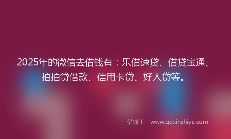 2025年的微信去借钱有：乐借速贷、借贷宝通、拍拍贷借款、信用卡贷、好人贷等。