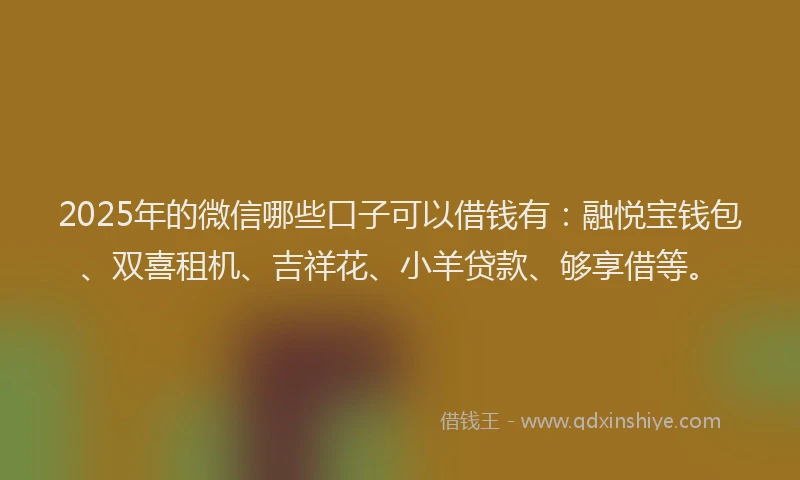 2025年的微信哪些口子可以借钱有：融悦宝钱包、双喜租机、吉祥花、小羊贷款、够享借等。