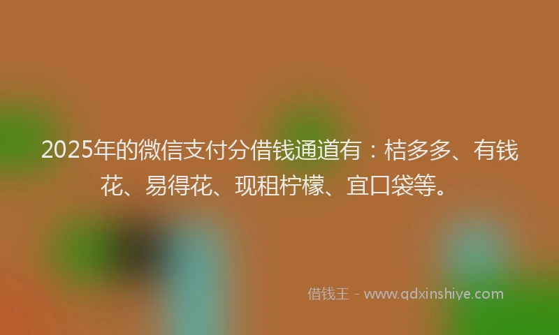 2025年的微信支付分借钱通道有：桔多多、有钱花、易得花、现租柠檬、宜口袋等。