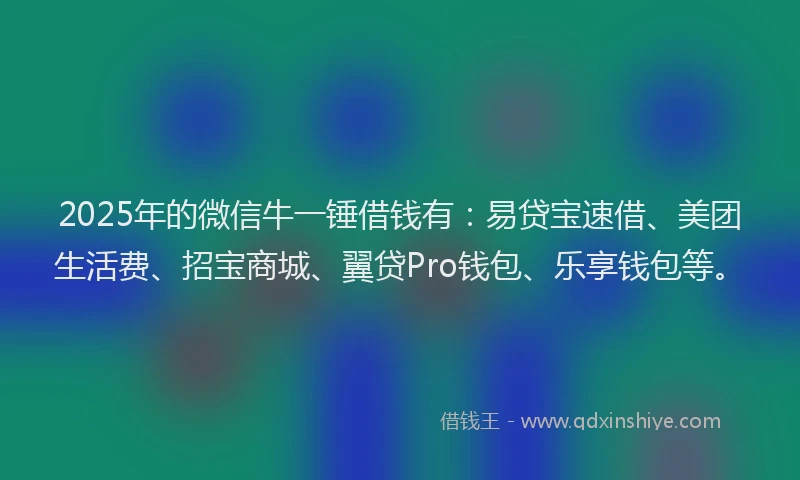 2025年的微信牛一锤借钱有：易贷宝速借、美团生活费、招宝商城、翼贷Pro钱包、乐享钱包等。