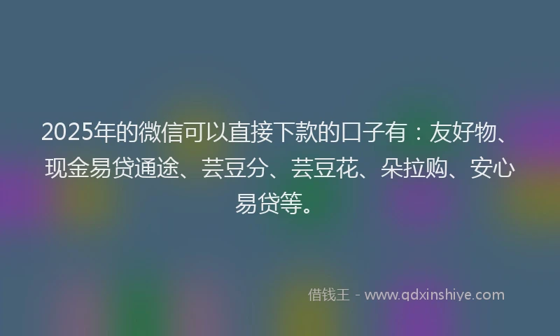 2025年的微信可以直接下款的口子有：友好物、现金易贷通途、芸豆分、芸豆花、朵拉购、安心易贷等。