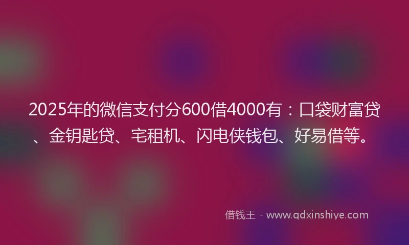 2025年的微信支付分600借4000有：口袋财富贷、金钥匙贷、宅租机、闪电侠钱包、好易借等。