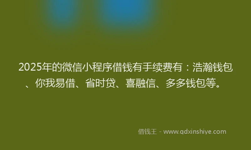 2025年的微信小程序借钱有手续费有：浩瀚钱包、你我易借、省时贷、喜融信、多多钱包等。
