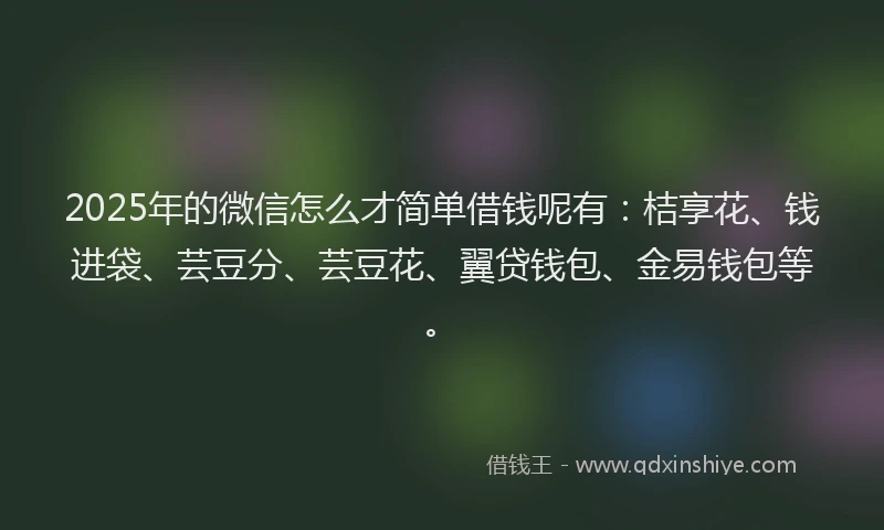 2025年的微信怎么才简单借钱呢有：桔享花、钱进袋、芸豆分、芸豆花、翼贷钱包、金易钱包等。