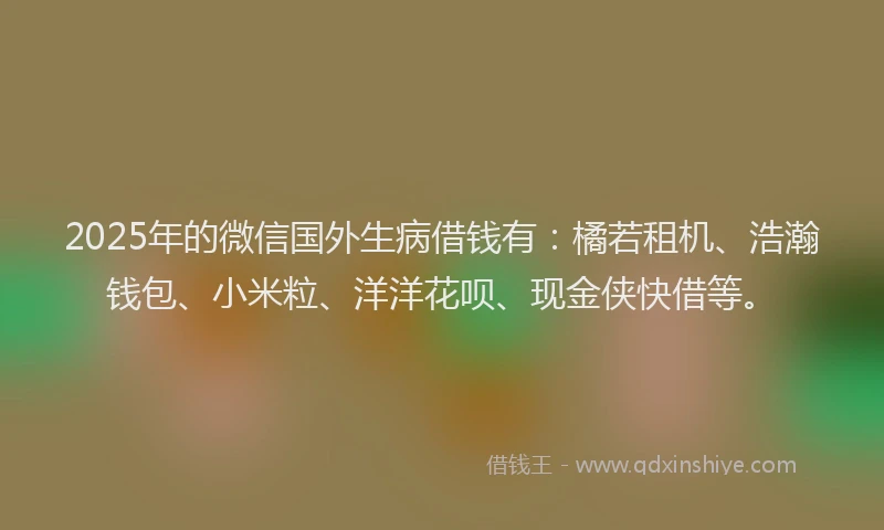 2025年的微信国外生病借钱有：橘若租机、浩瀚钱包、小米粒、洋洋花呗、现金侠快借等。