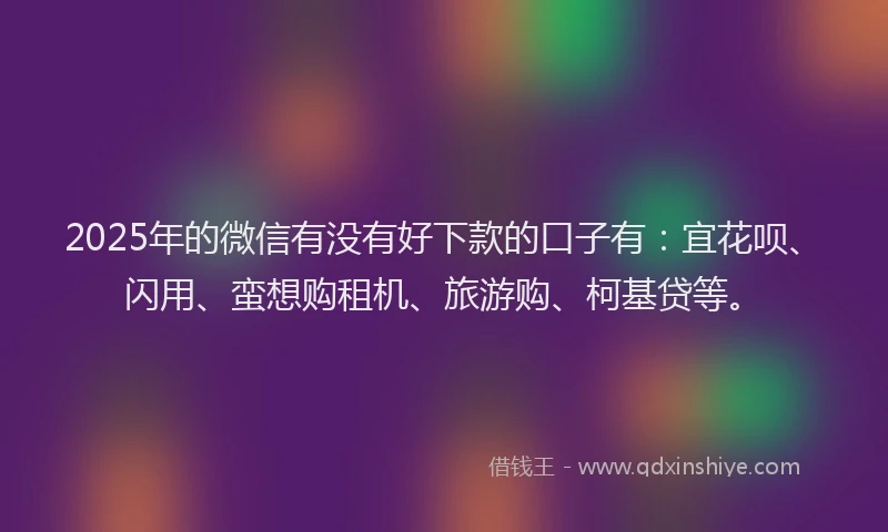 2025年的微信有没有好下款的口子有：宜花呗、闪用、蛮想购租机、旅游购、柯基贷等。