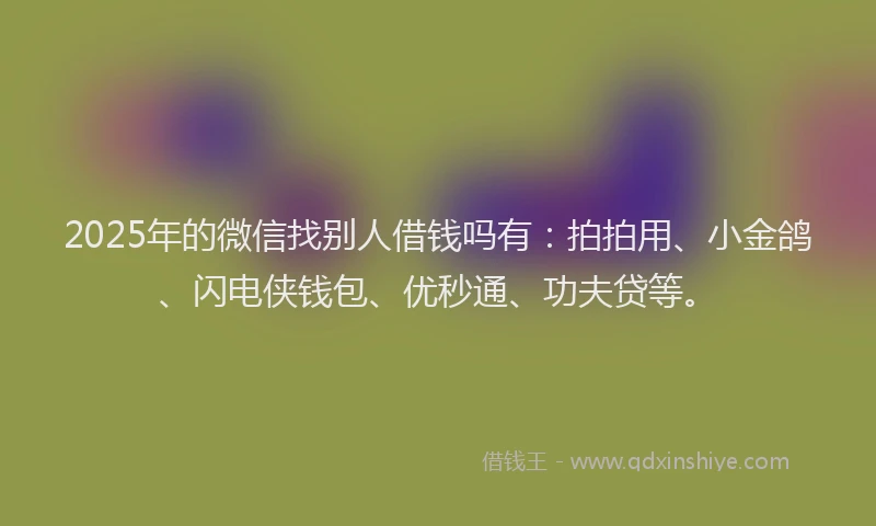 2025年的微信找别人借钱吗有：拍拍用、小金鸽、闪电侠钱包、优秒通、功夫贷等。