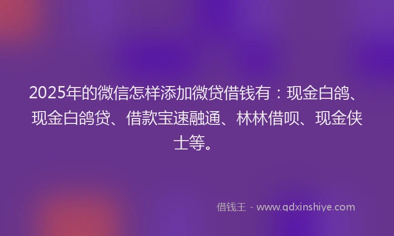 2025年的微信怎样添加微贷借钱有：现金白鸽、现金白鸽贷、借款宝速融通、林林借呗、现金侠士等。
