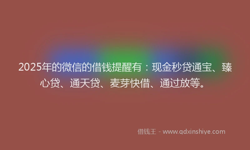 2025年的微信的借钱提醒有：现金秒贷通宝、臻心贷、通天贷、麦芽快借、通过放等。