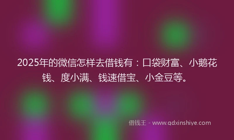 2025年的微信怎样去借钱有：口袋财富、小鹅花钱、度小满、钱速借宝、小金豆等。