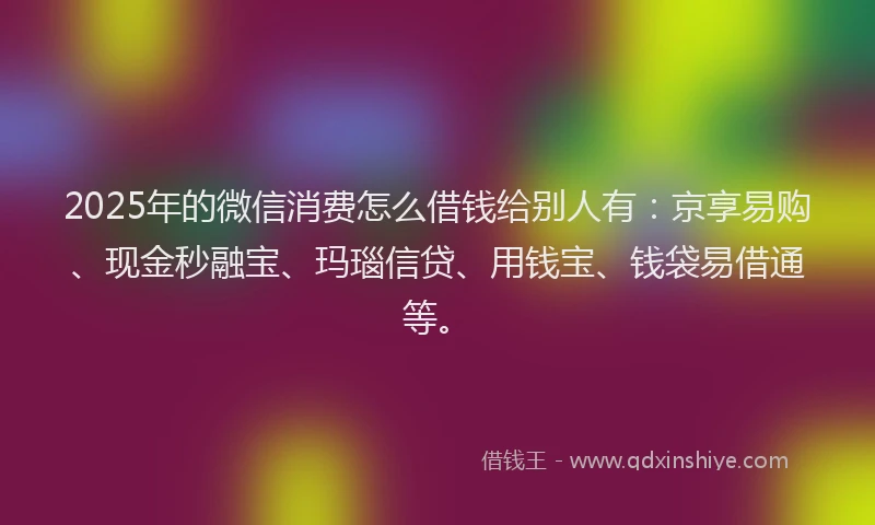2025年的微信消费怎么借钱给别人有：京享易购、现金秒融宝、玛瑙信贷、用钱宝、钱袋易借通等。