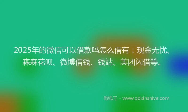 2025年的微信可以借款吗怎么借有：现金无忧、森森花呗、微博借钱、钱站、美团闪借等。