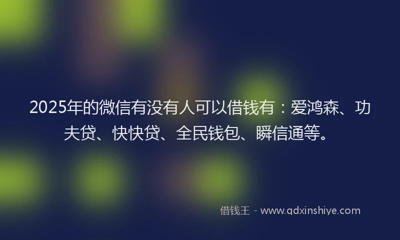2025年的微信有没有人可以借钱有：爱鸿森、功夫贷、快快贷、全民钱包、瞬信通等。