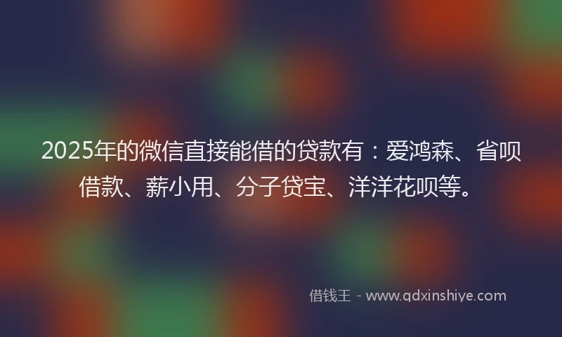 2025年的微信直接能借的贷款有：爱鸿森、省呗借款、薪小用、分子贷宝、洋洋花呗等。