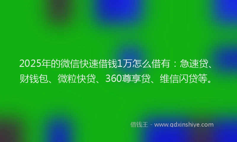 2025年的微信快速借钱1万怎么借有：急速贷、财钱包、微粒快贷、360尊享贷、维信闪贷等。