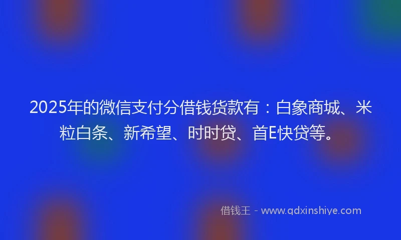 2025年的微信支付分借钱货款有：白象商城、米粒白条、新希望、时时贷、首E快贷等。