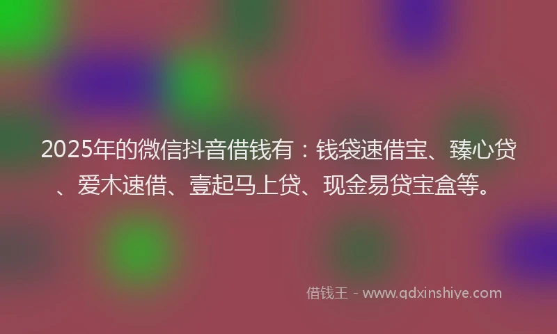 2025年的微信抖音借钱有：钱袋速借宝、臻心贷、爱木速借、壹起马上贷、现金易贷宝盒等。