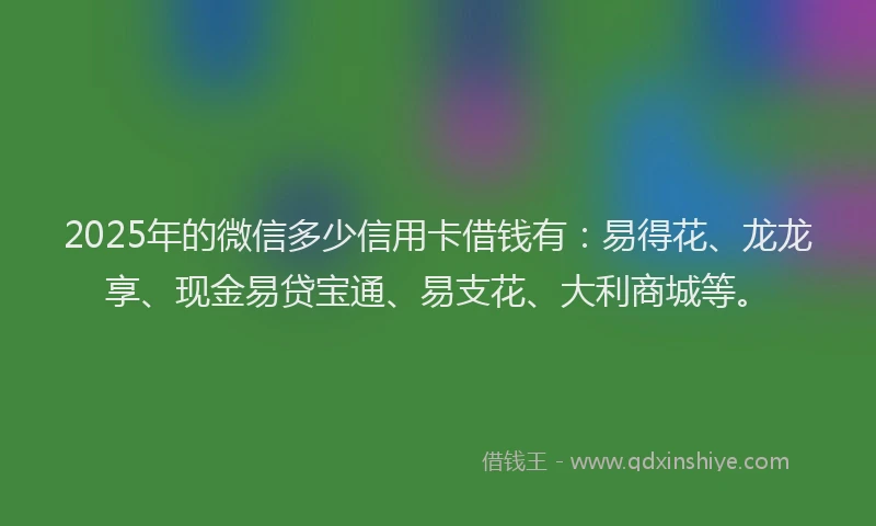 2025年的微信多少信用卡借钱有：易得花、龙龙享、现金易贷宝通、易支花、大利商城等。