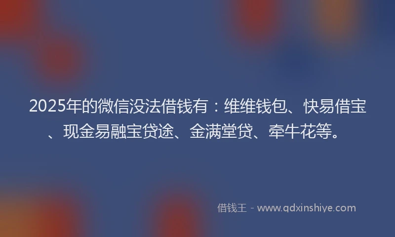 2025年的微信没法借钱有：维维钱包、快易借宝、现金易融宝贷途、金满堂贷、牵牛花等。
