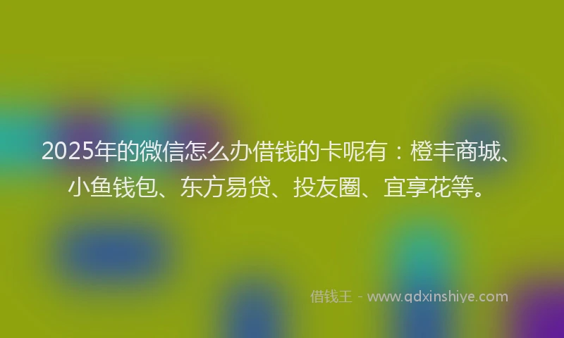 2025年的微信怎么办借钱的卡呢有：橙丰商城、小鱼钱包、东方易贷、投友圈、宜享花等。