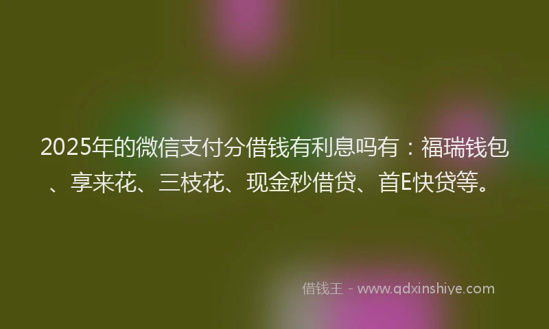2025年的微信支付分借钱有利息吗有：福瑞钱包、享来花、三枝花、现金秒借贷、首E快贷等。