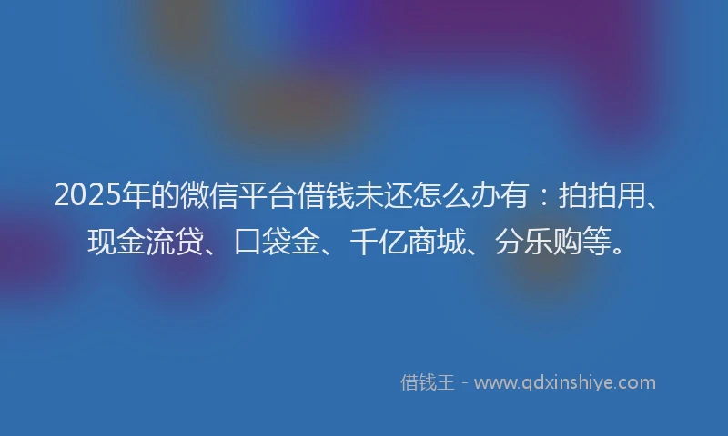 2025年的微信平台借钱未还怎么办有：拍拍用、现金流贷、口袋金、千亿商城、分乐购等。