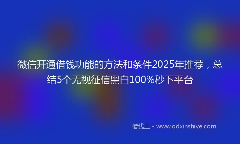微信开通借钱功能的方法和条件2025年推荐，总结5个无视征信黑白100%秒下平台