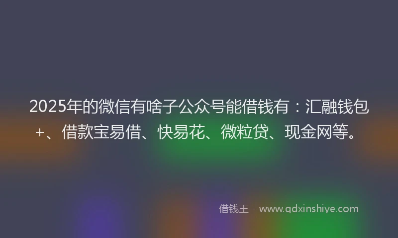 2025年的微信有啥子公众号能借钱有：汇融钱包+、借款宝易借、快易花、微粒贷、现金网等。