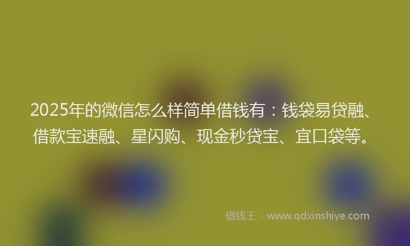 2025年的微信怎么样简单借钱有：钱袋易贷融、借款宝速融、星闪购、现金秒贷宝、宜口袋等。