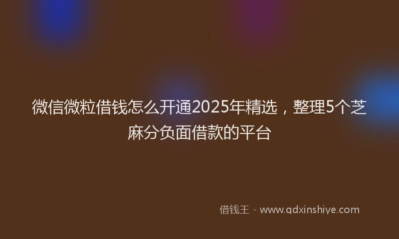 微信微粒借钱怎么开通2025年精选，整理5个芝麻分负面借款的平台