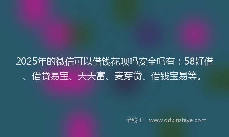 2025年的微信可以借钱花呗吗安全吗有：58好借、借贷易宝、天天富、麦芽贷、借钱宝易等。